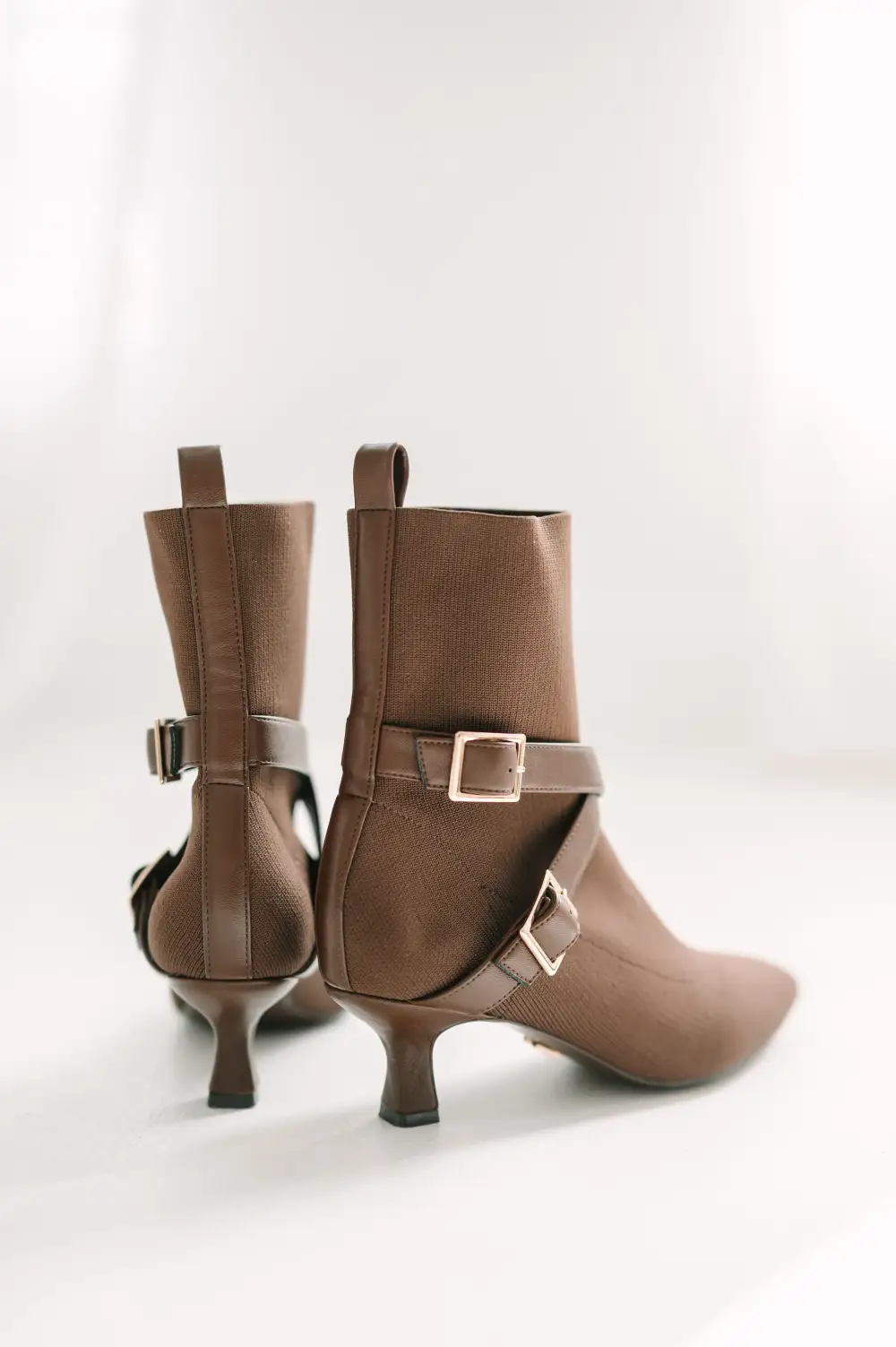 Faux Leather Pointed Toe Kitten Heel Ankle Boots