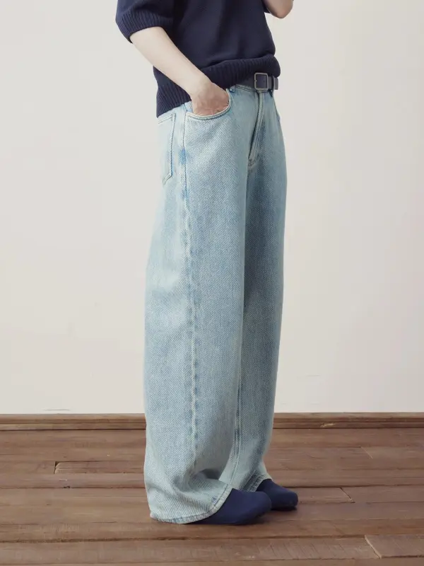 Washed Twill Straight Leg Jeans