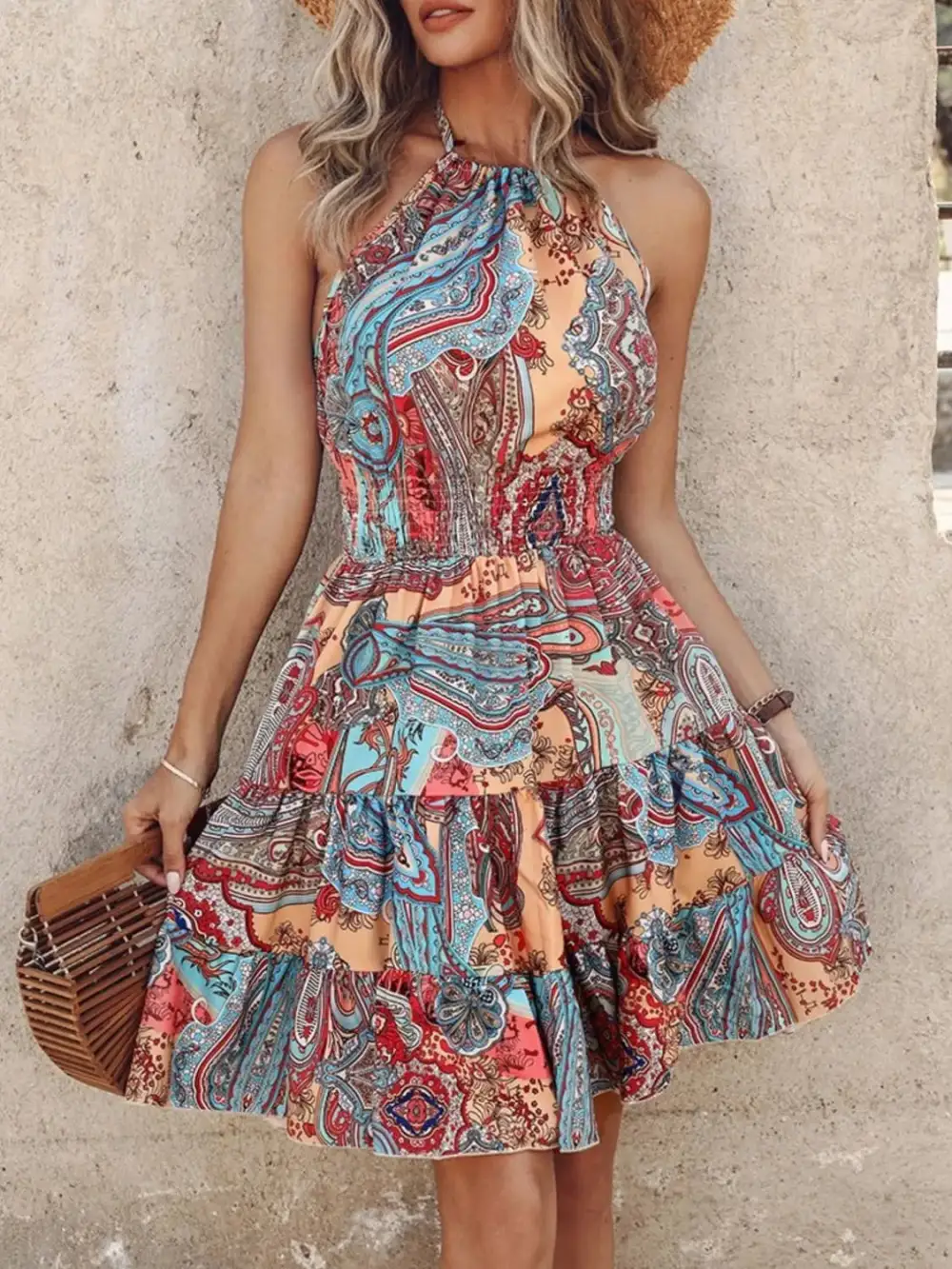 Halter Neck Printed Mini Dress