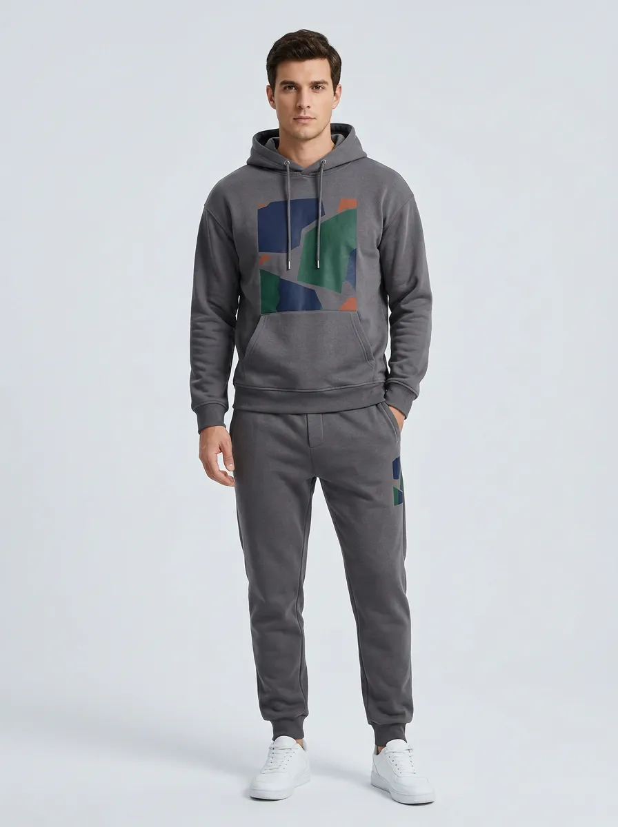 Men's Charcoal City Graphic Hoodie and Jogger Set