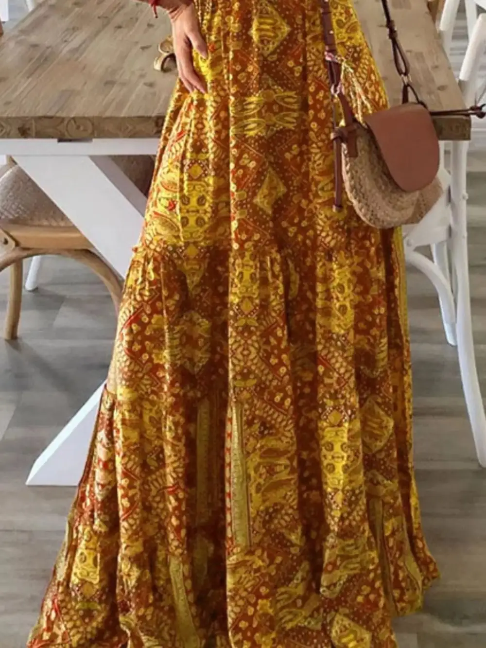 Easy Fit Printed V Neck Maxi Dress