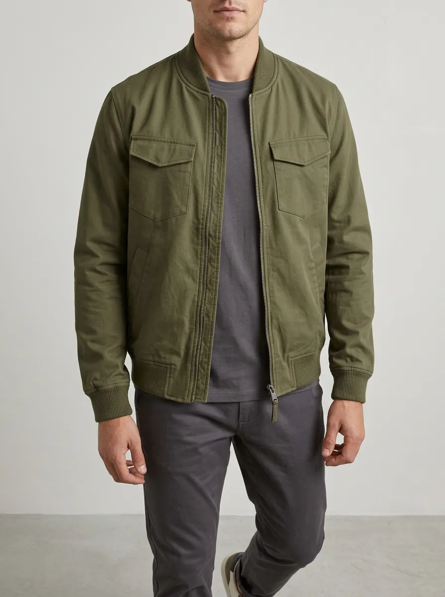 Military Zip Bomber Collar Jacket