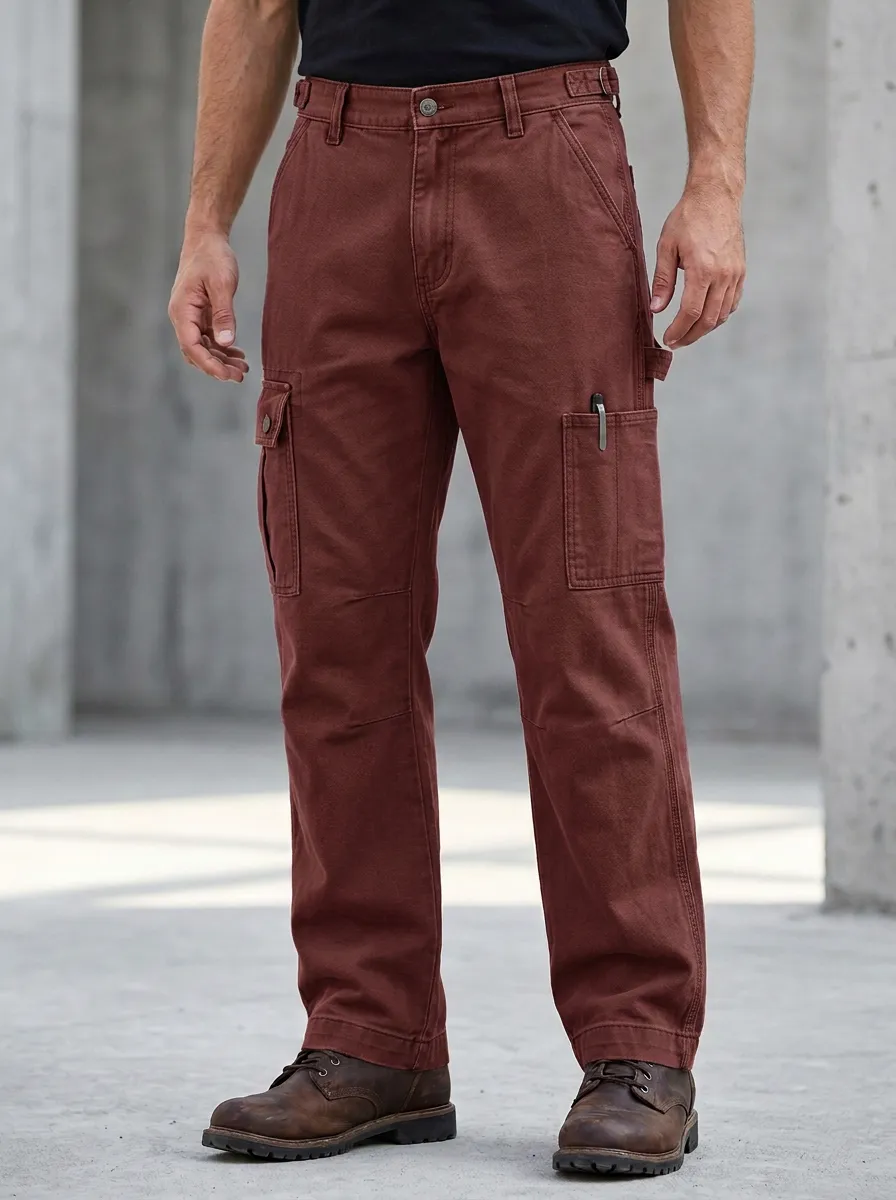 Men's Outdoor Workwear Khaki Multi-Pocket Cargo Pants