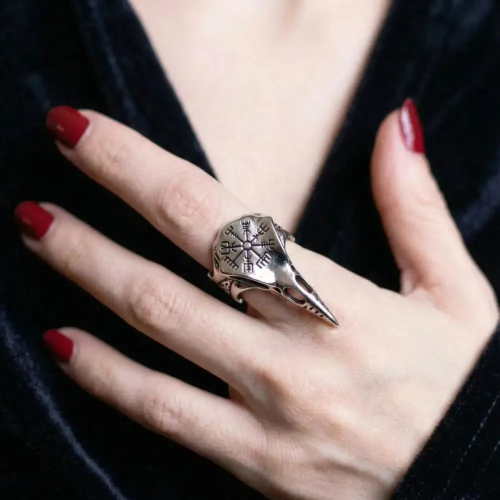 Men's Vegvisir Raven Skull Ring