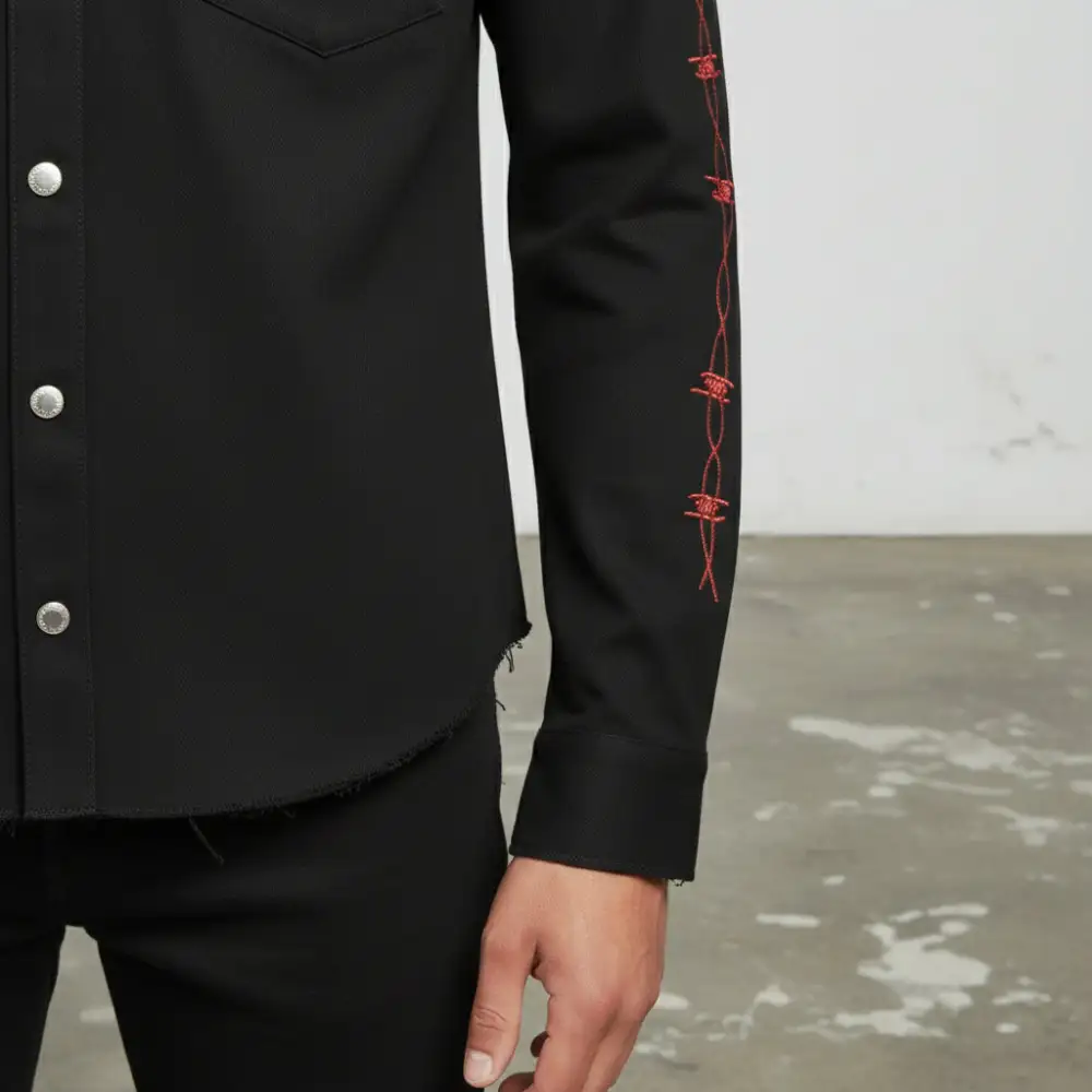Leather Trucker Western Embroidered Shirt