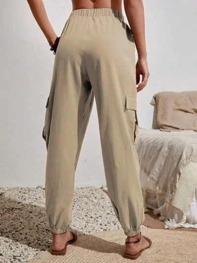 Drawstring Pocketed Cargo-Detail Jogger Pants