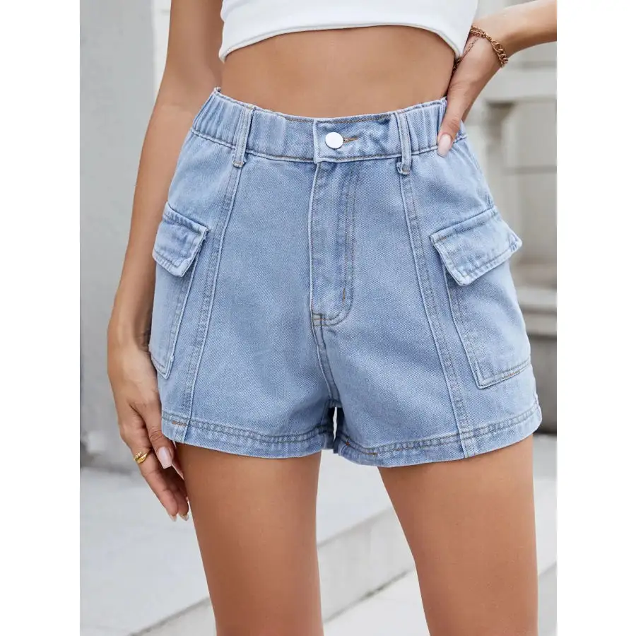 High Waist Cargo Denim Shorts
