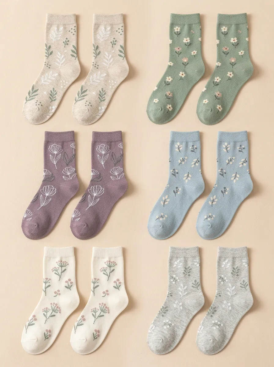 Women's Six-Pair Botanical Floral Crew Sock Set