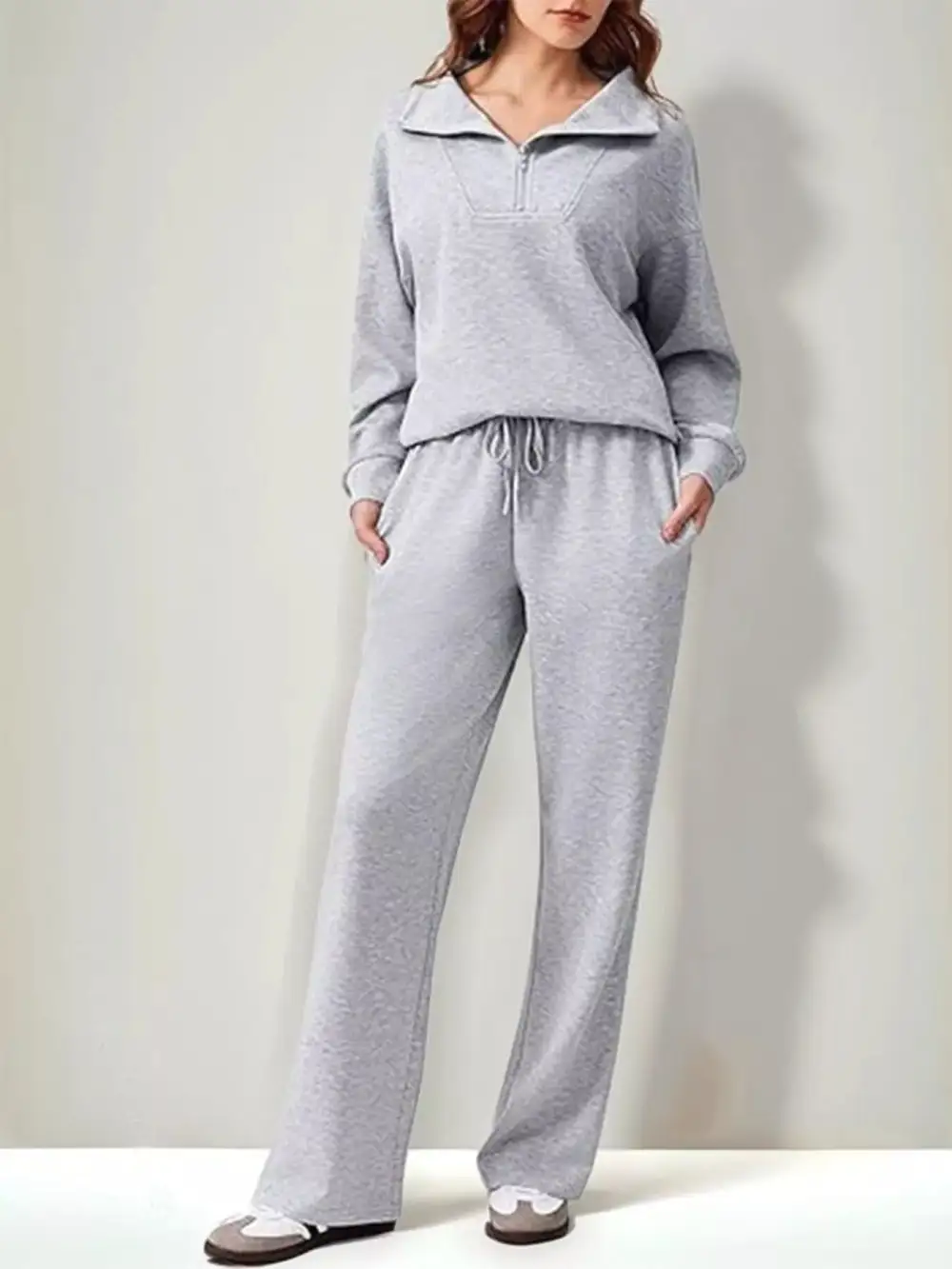 Relaxed Fit Quarter Zip Top and Pants Set