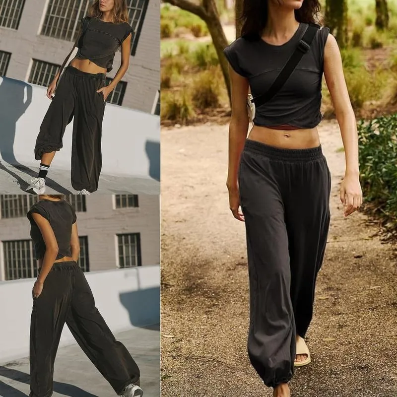 Women's Casual Short-Sleeve T-Shirt and Sweatpants Tracksuit