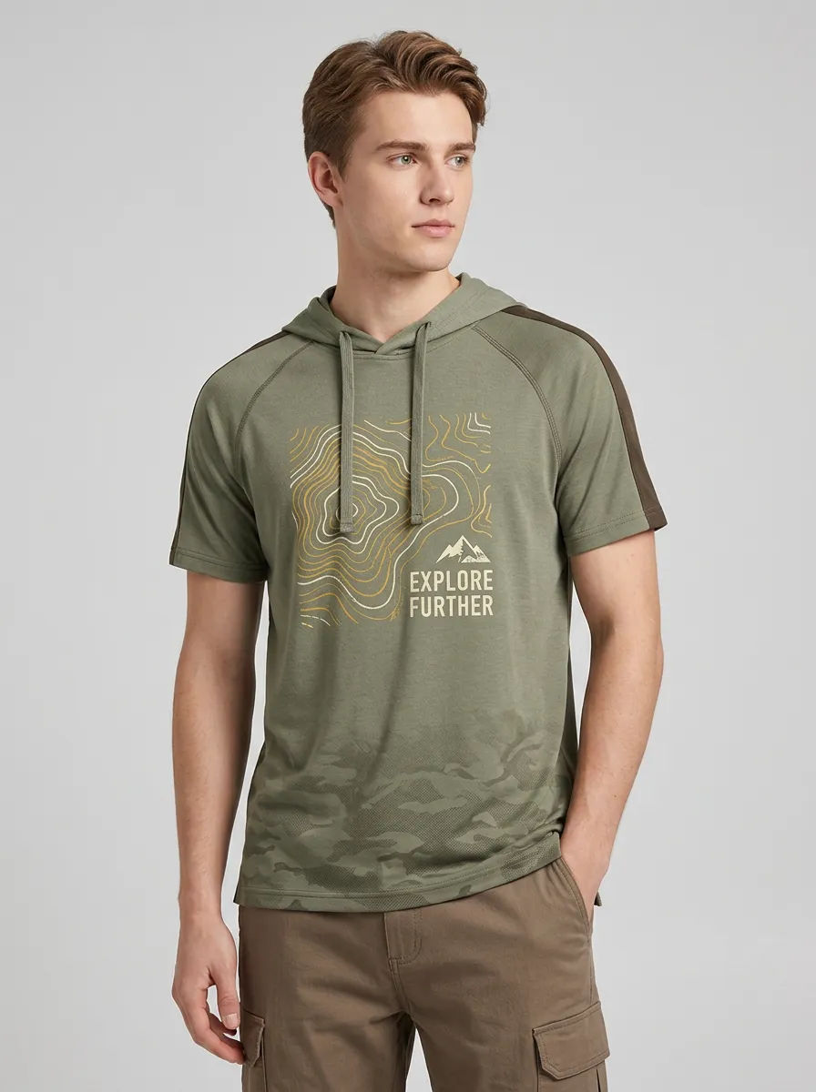 Men's Outdoor Adventure Topographic Map Explore Further Printed Hoodie T-shirt