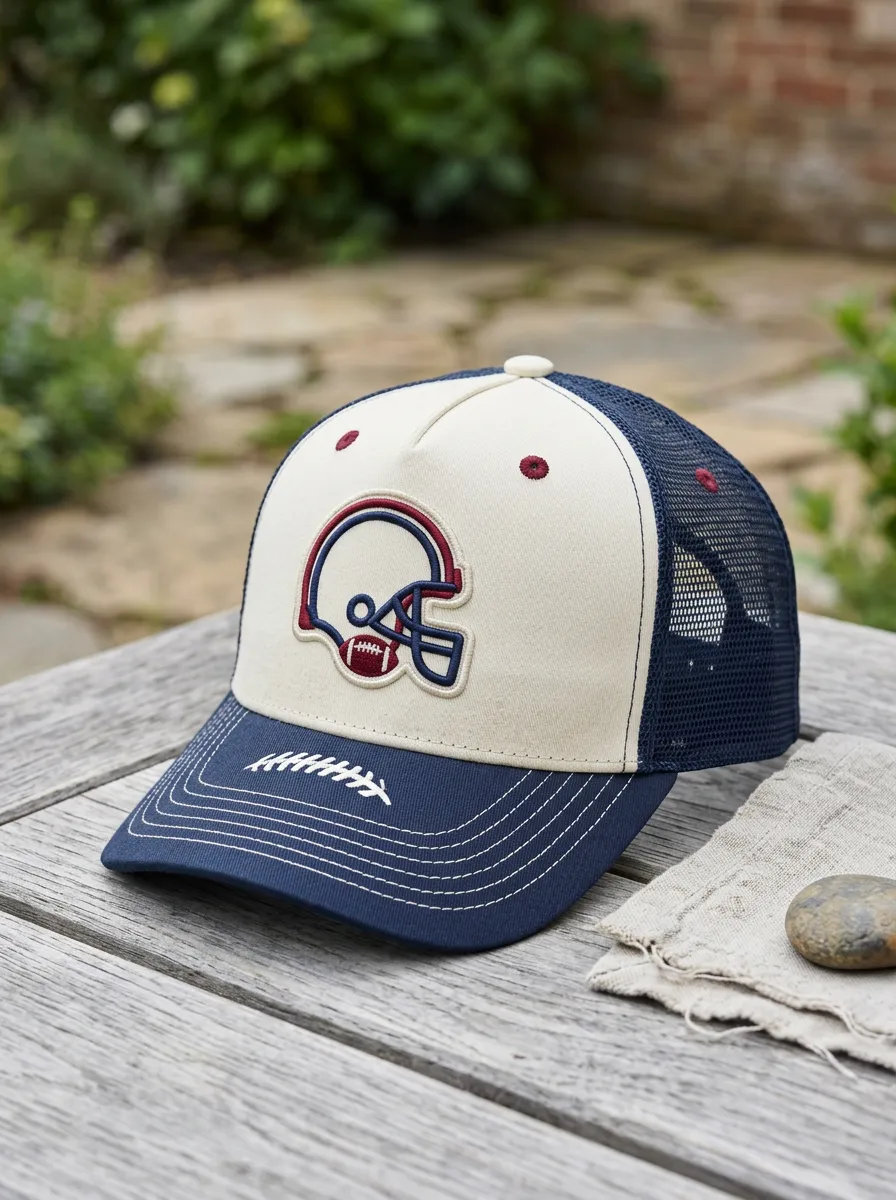 Men's American Football Lover Helmet Embroidered Mesh Trucker Hat