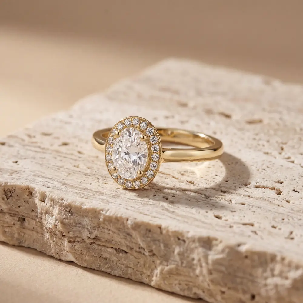 Cubic Zirconia Oval Halo Ring