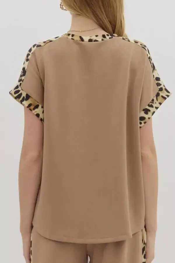 French Leopard Trim Round Neck Loose T