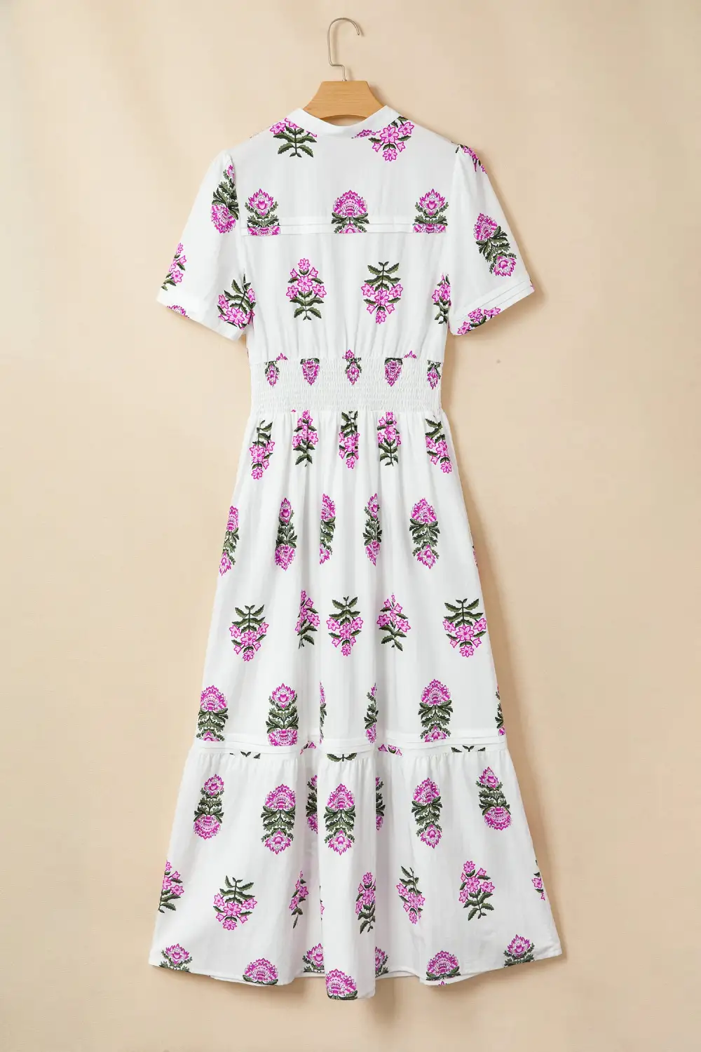 Polished Detail Floral Printed Split Neck Maxi Dress