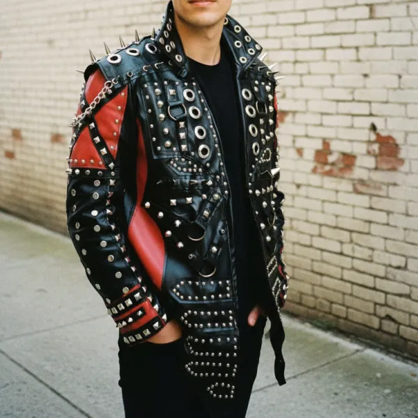 Polished Leather Biker Studded Jacket