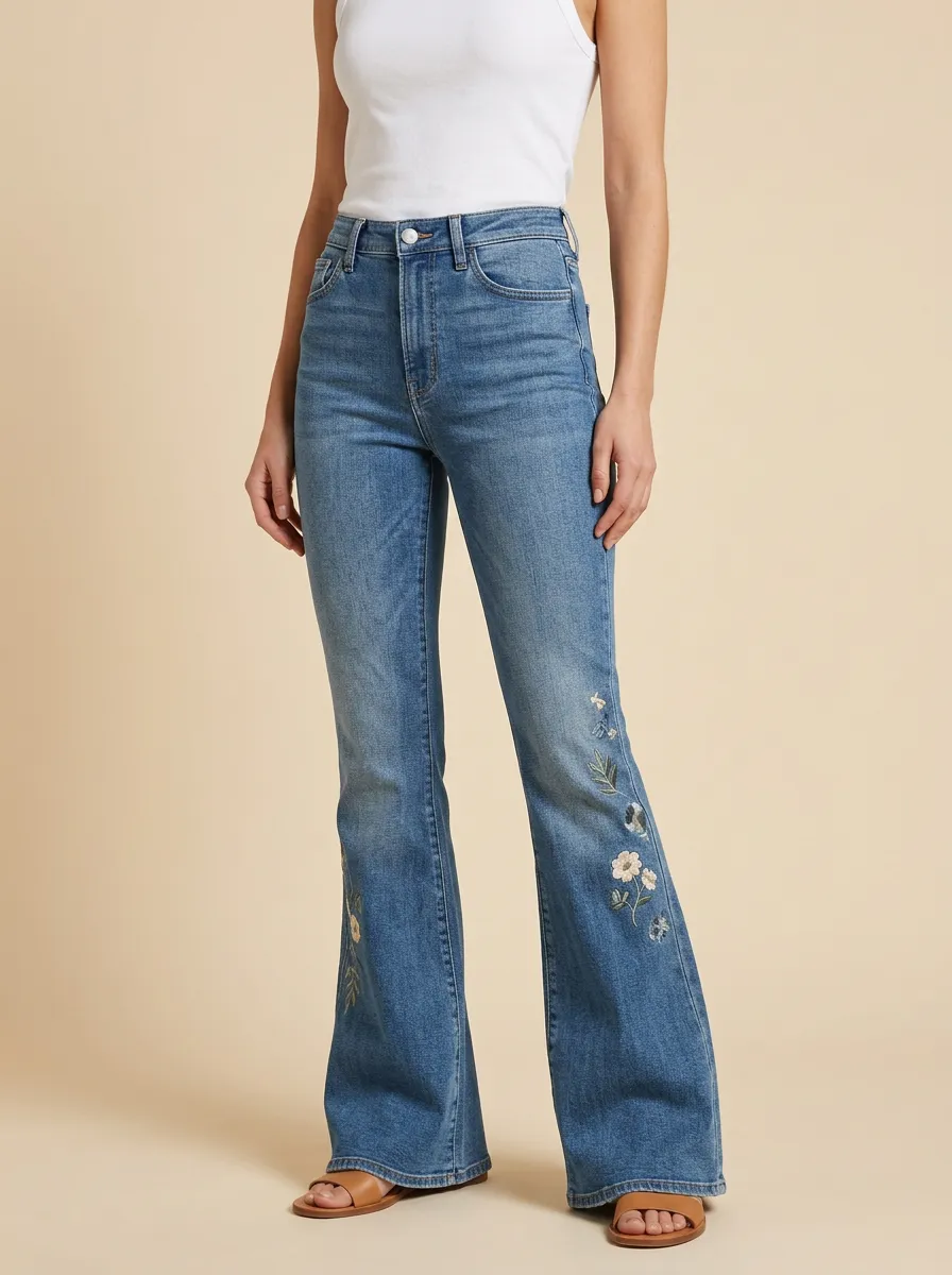 Women's Floral Vintage Embroidered Print Jeans