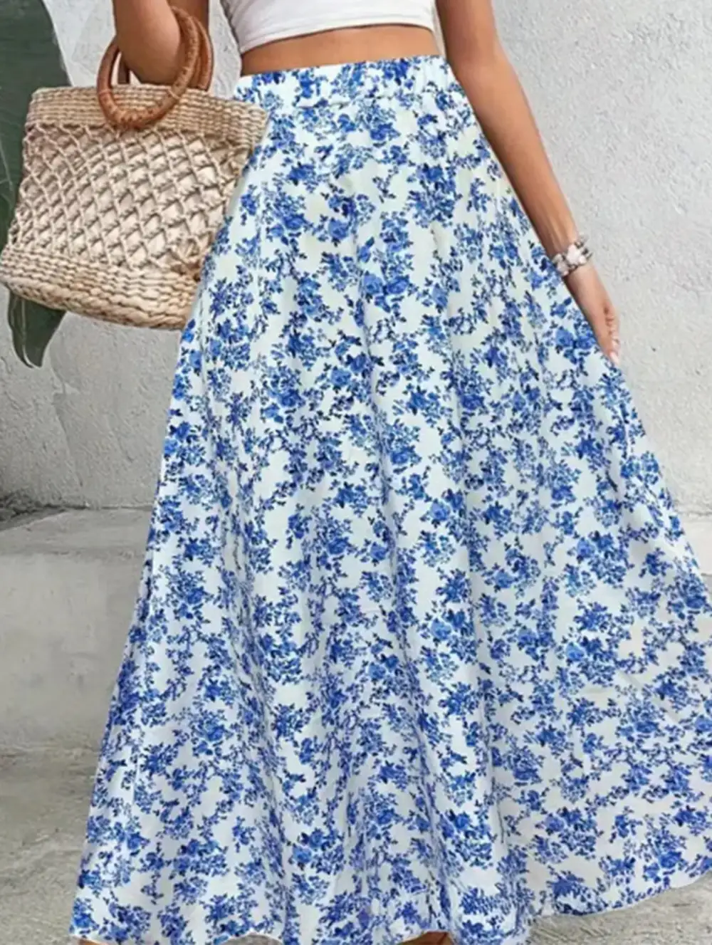 Printed Flare Midi Skirt
