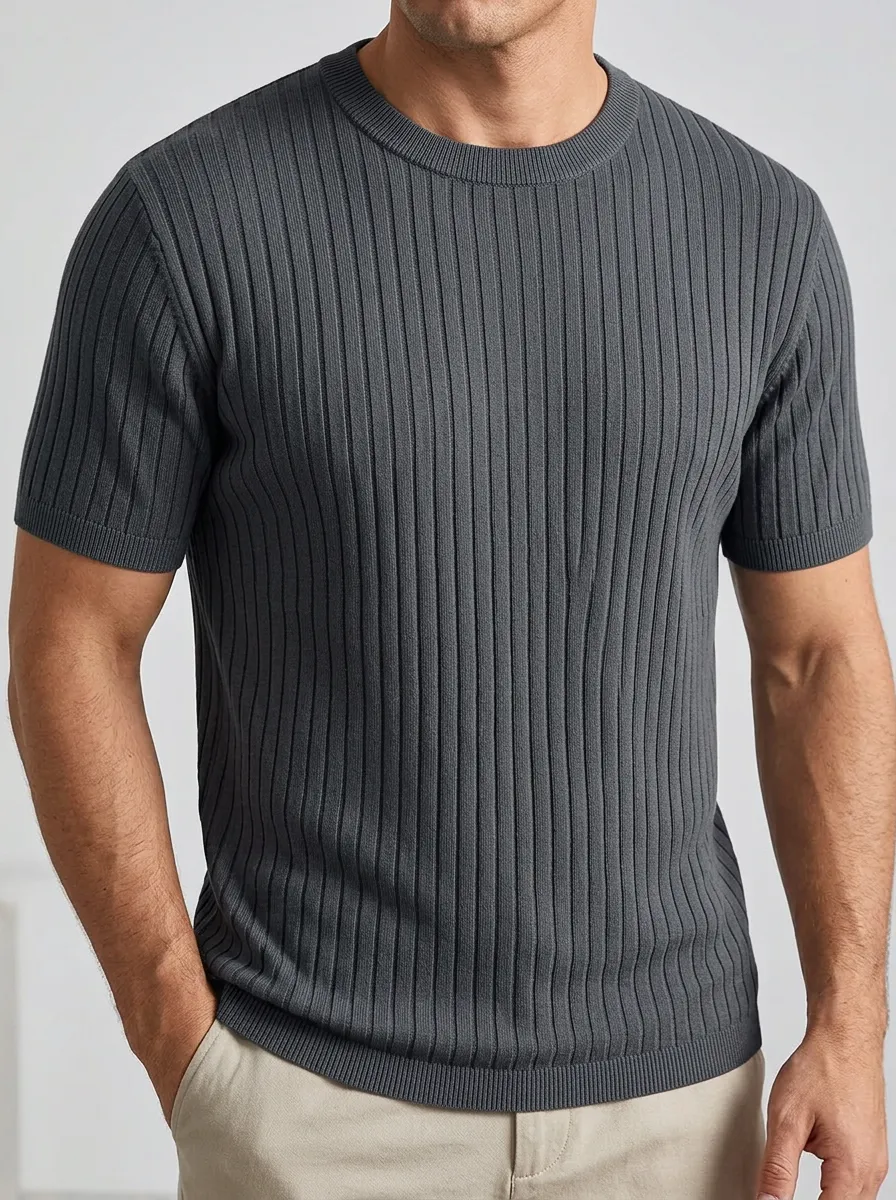 Refined Utility-Look Men's Knit Crew-Neck T-Shirt