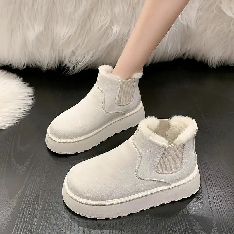 Leather Plush-Lined Warm-Lined Ankle Boots