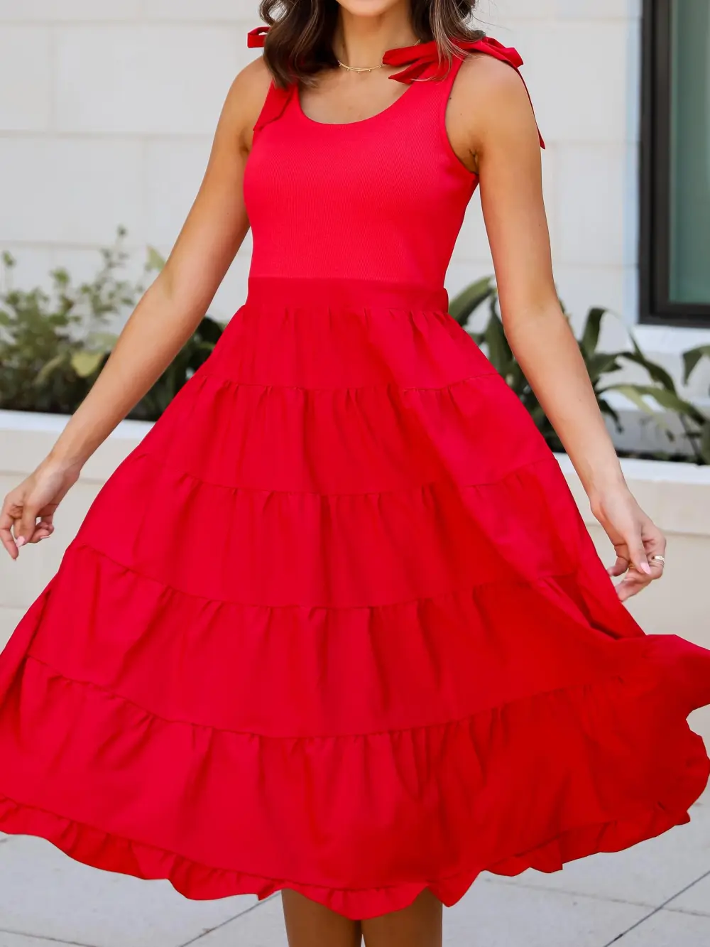 Red Tiered Midi Dress