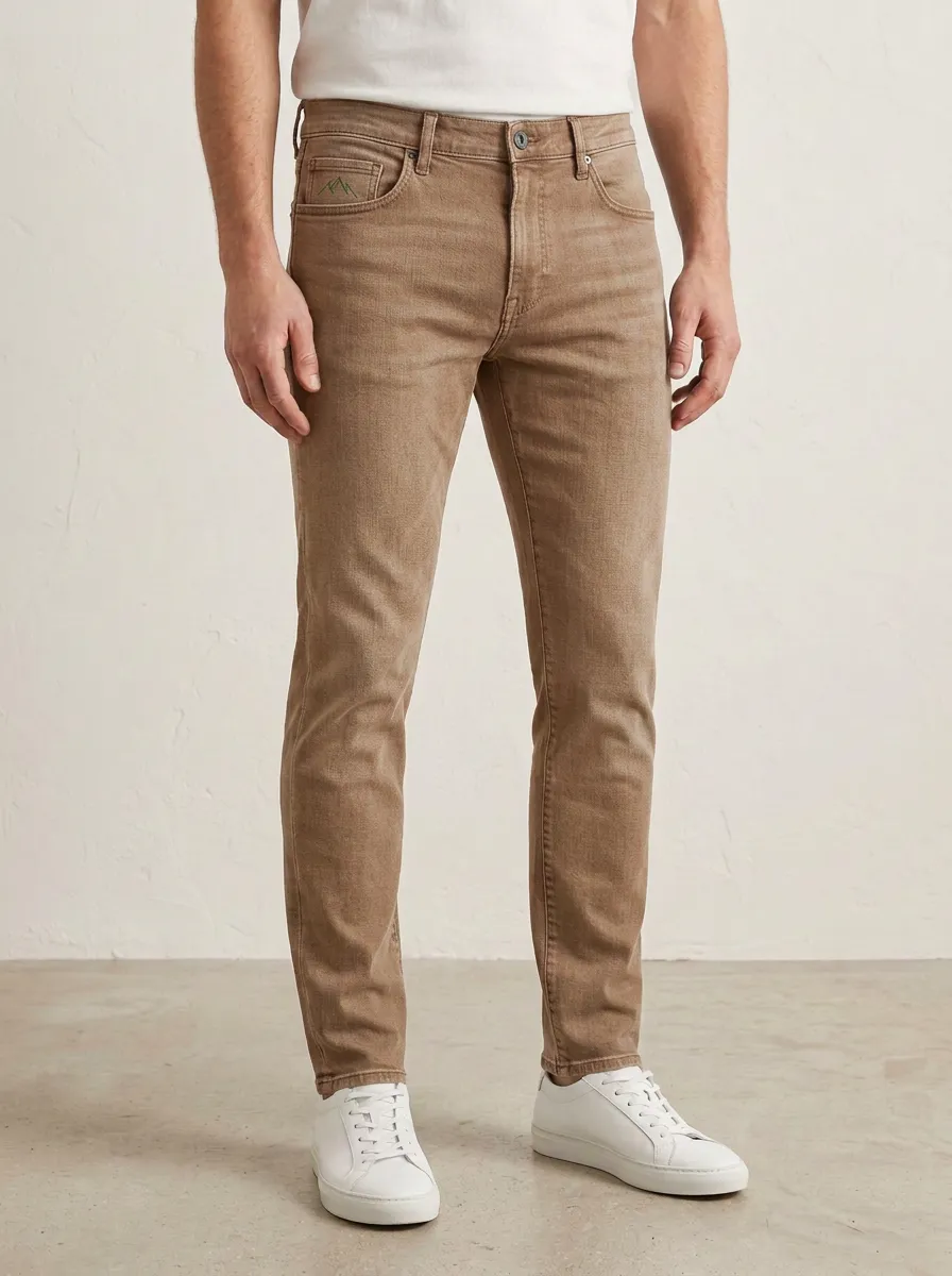 Men's Classic Comfort Mountain Logo Printed Stretch Denim Jeans