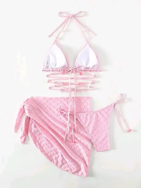 Layered Floral Lace Pattern Bikini Swim Set