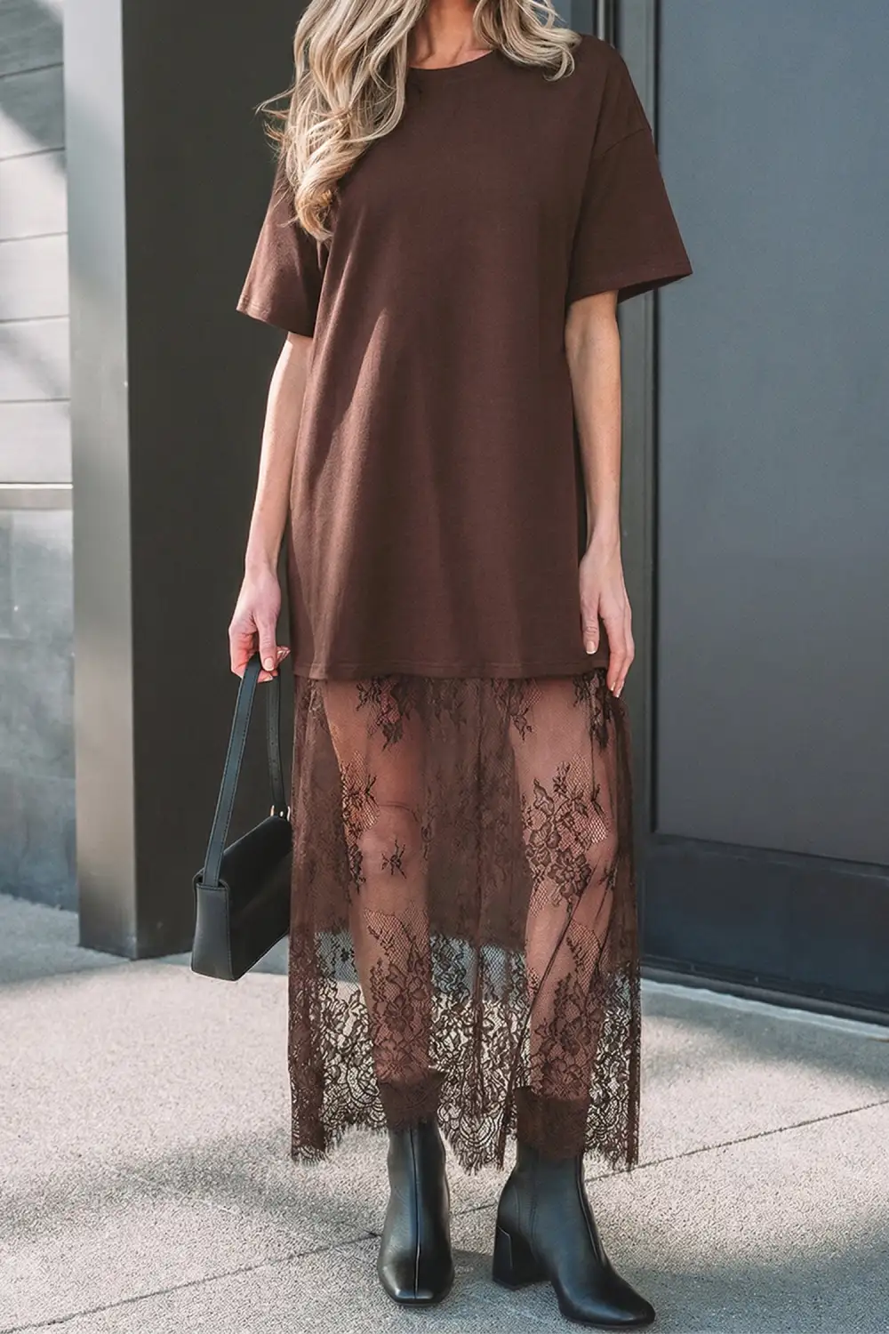 Textured Detail Floral Patchwork Short Sleeve Maxi Dress