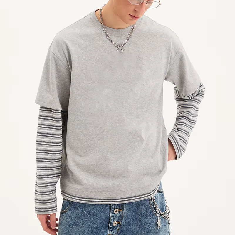 Oversized Long-Sleeve Patchwork Tee