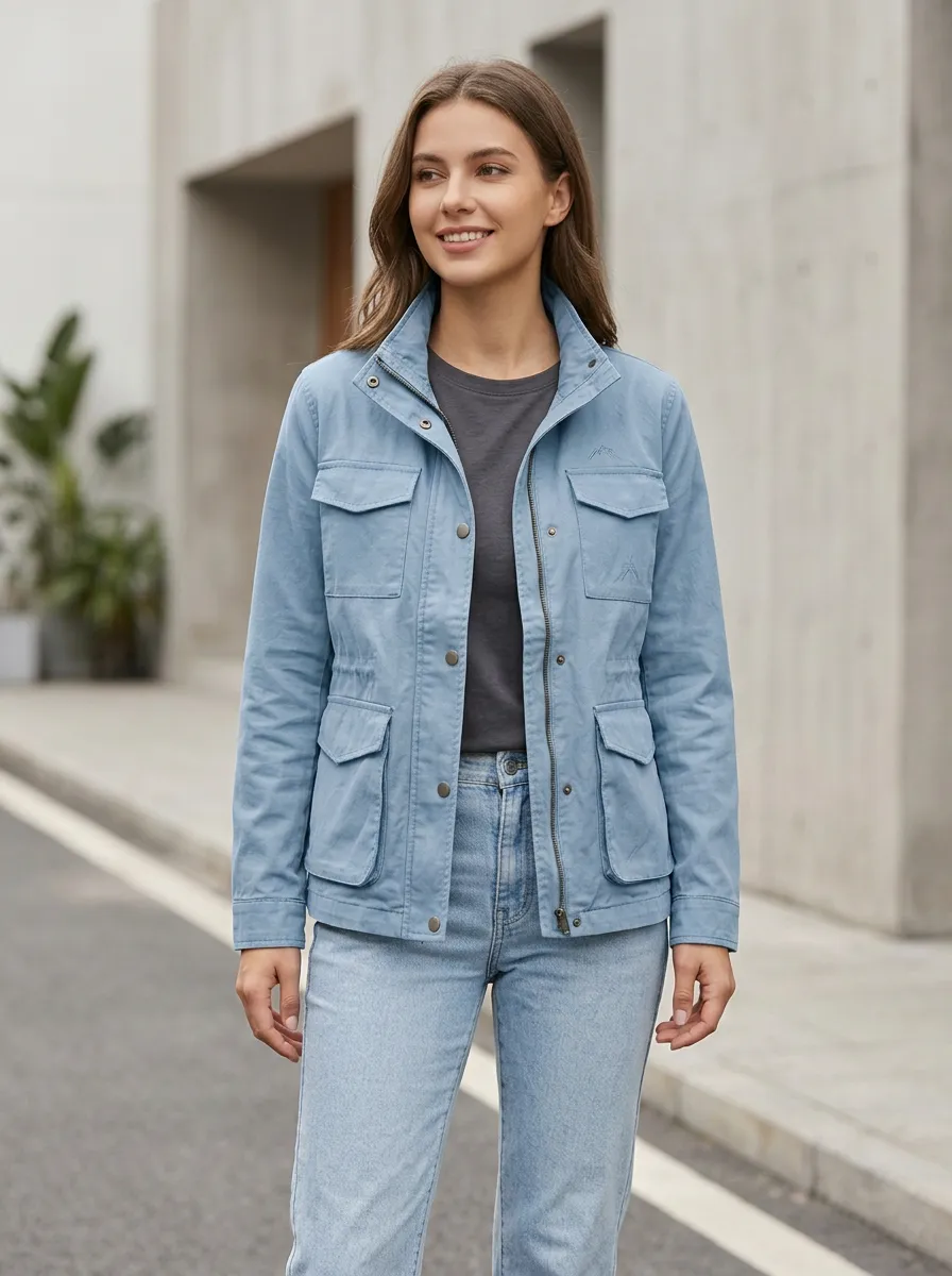 Field Zip-Front Denim-Style Women's Casual Jacket