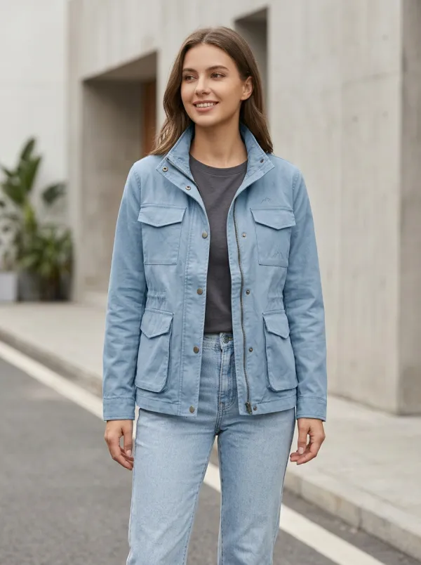 Field Zip-Front Denim-Style Women's Casual Jacket
