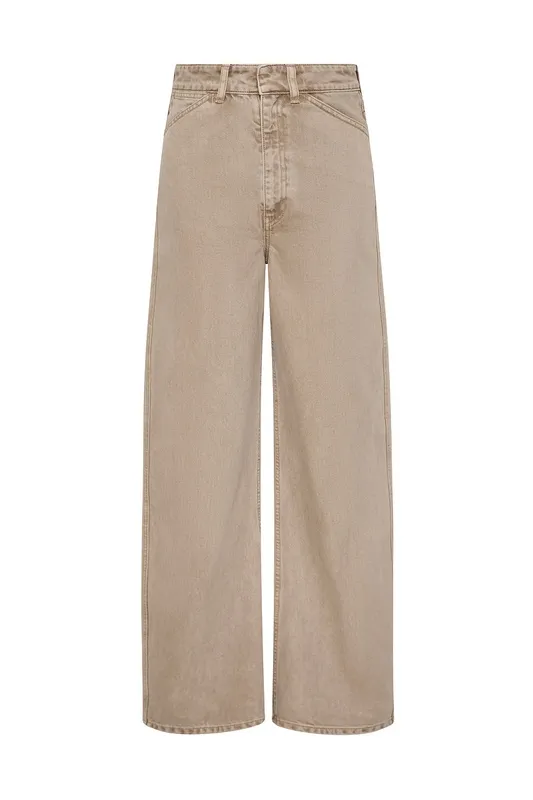 Tan Wash High-Rise Bow Leg Jeans
