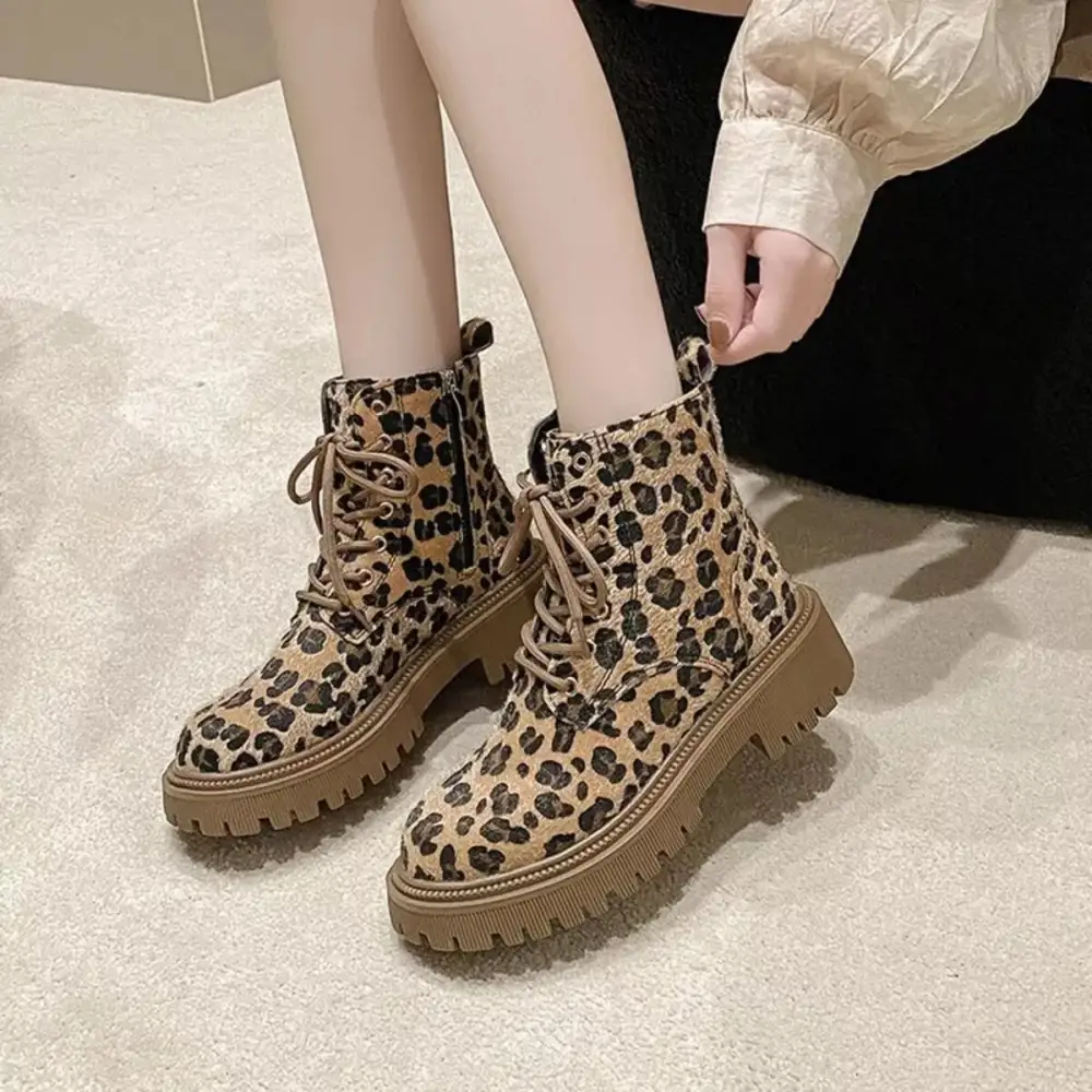 Animal Print Lace Up Ankle Boots
