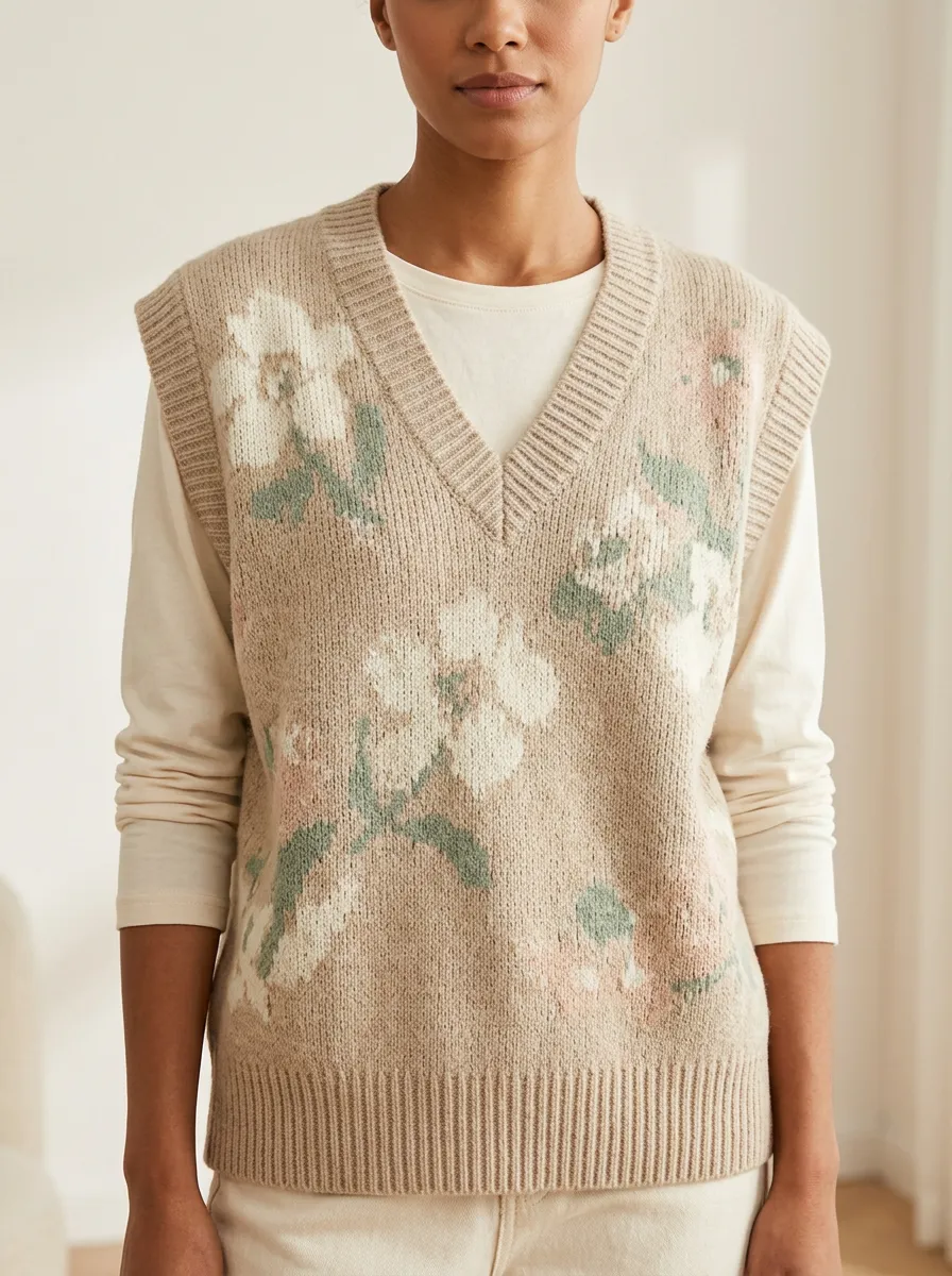 Floral Vneck Botanical Sweater Vest