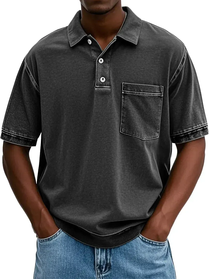 FINAL SALE⚡10 Packs for $34.99⚡ - Men's Retro Distressed Lapel Short-sleeved Pocket Polo Shirt