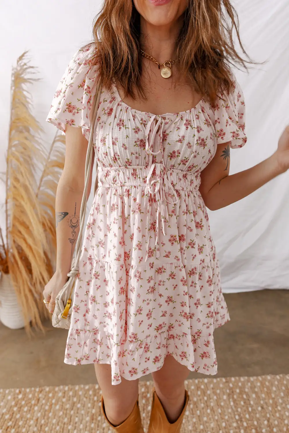 Floral Ruffle Short Sleeve Mini Dress