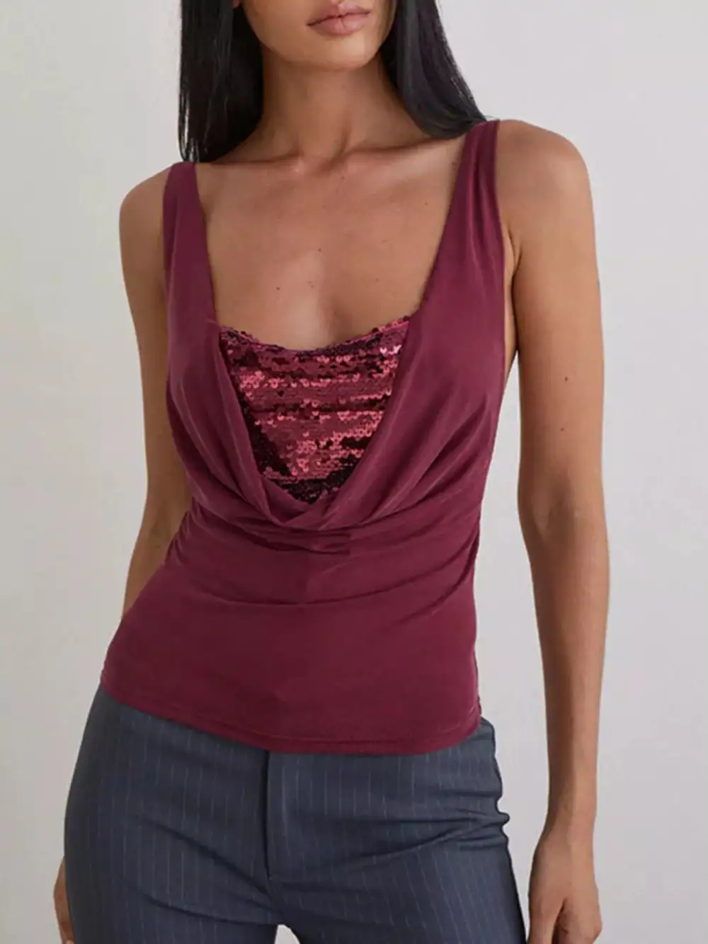 Sequin Detail Ruched Tank