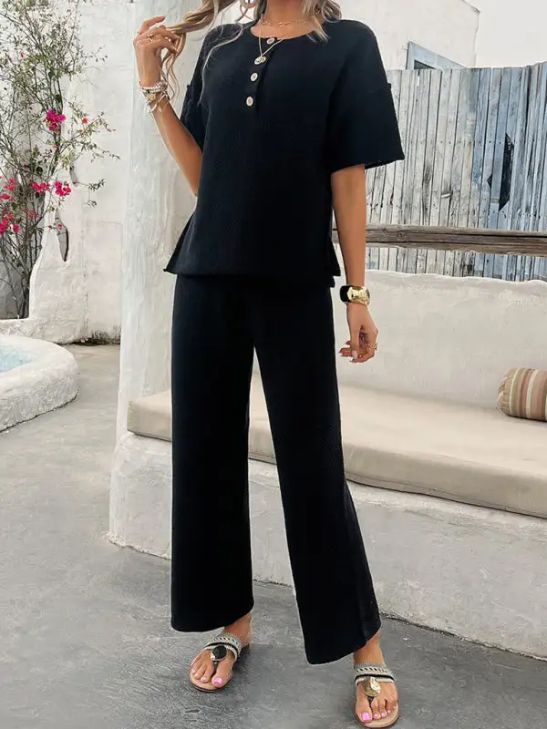 Clean Knitted Short Sleeved Trousers Suit Shorts