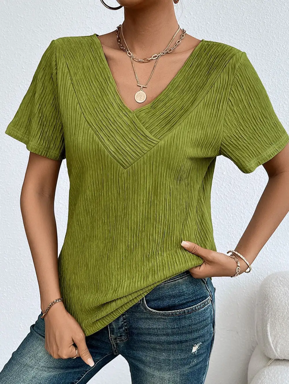 Relaxed V Neck Ribbed Tee