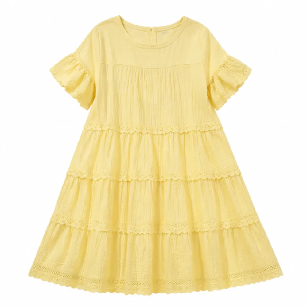 Tiered Lace Trim Pocket Midi Dress