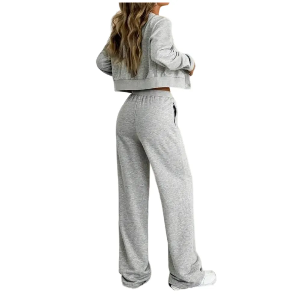 Women's Long Sleeve Jacket & Pants Set, Casual Fashion for Fall Winter