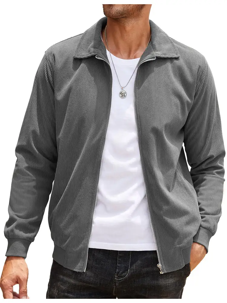 Casual Zip Up Corduroy Bomber Jacket
