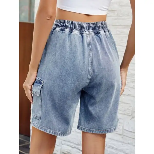 Drawstring Denim Shorts with Pockets
