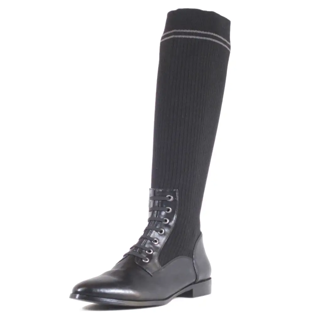Lace Up Sock Stretch Knee High Boots