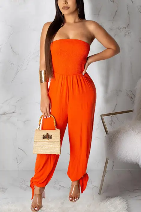 Fashion Sexy Solid Draped Sleeveless Wrapped Jumpsuits
