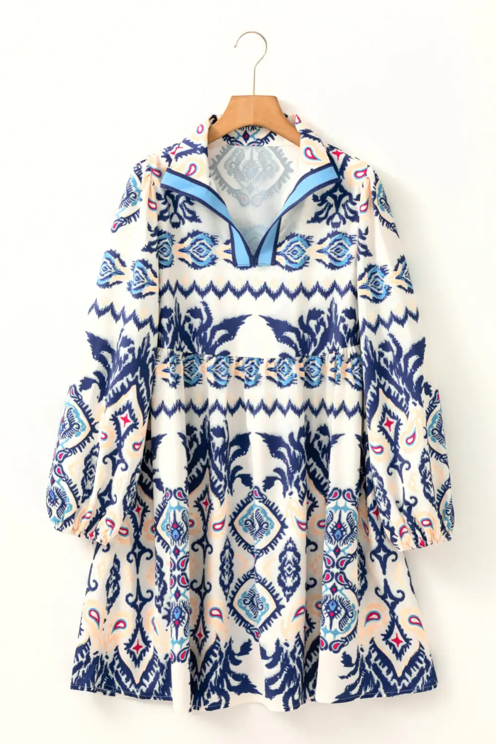 Striped Printed Split Neck Mini Dress