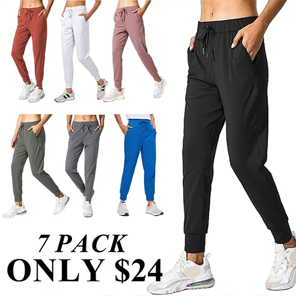 7PACK-Women'S Athletic Pants With Adjustable Drawstring Pockets For Running, Lounging, Workout, And Jogging