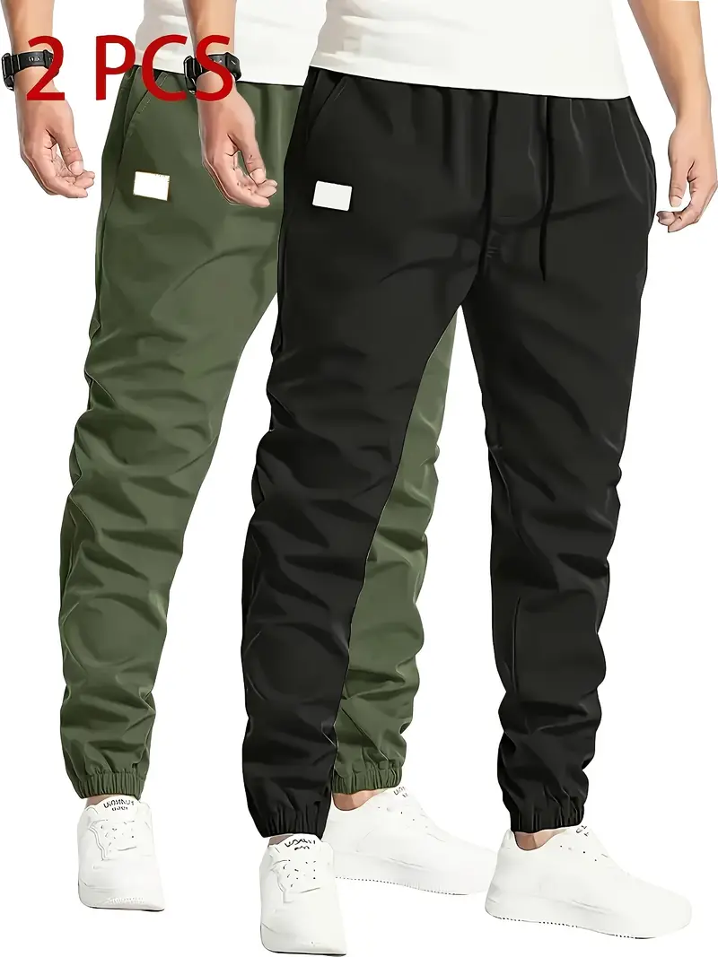5pcs Men’S Solid Color Drawstring Jogger Pants – Polyester – Casual – Non-Stretch – Regular Length – Loose Fit – 150g/m2 – Woven Fabric – for Hiking & Outdoor