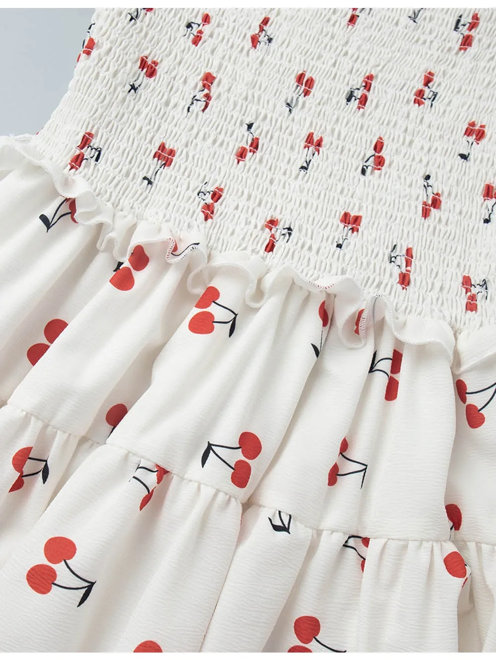 Square Neck Cherry Puff Sleeves Mini Dress