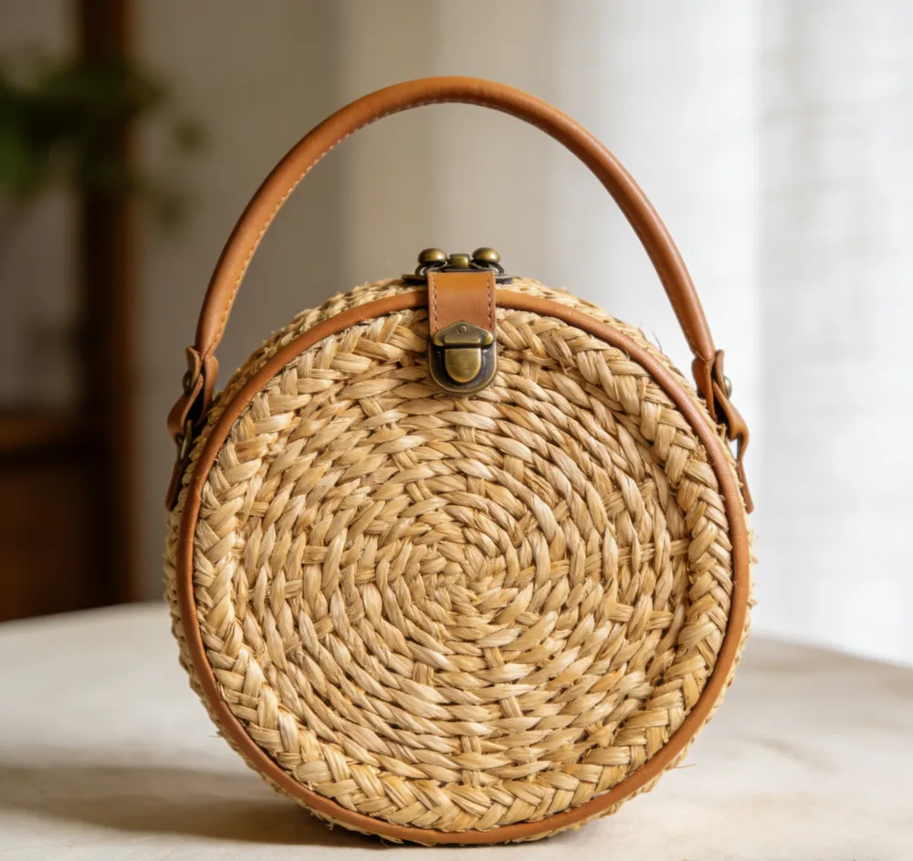 Vintage Round Straw Crossbody Bag
